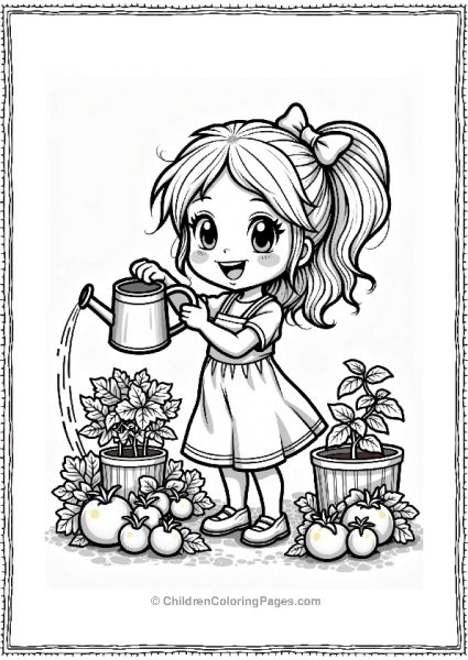 Girl Watering Her Vegetable Garden Free PDF Printable