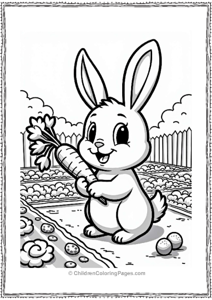 Rabbit Eating Carrot In Vegetable Garden Free PDF Printable